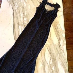 Long Lacey Black Silhouette Prom Dress